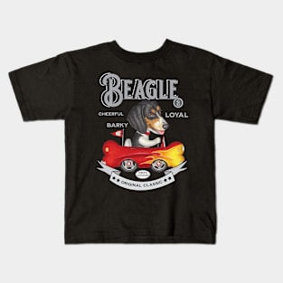 Tri-Color Beagle in Bone Flame Car Kids T-Shirt